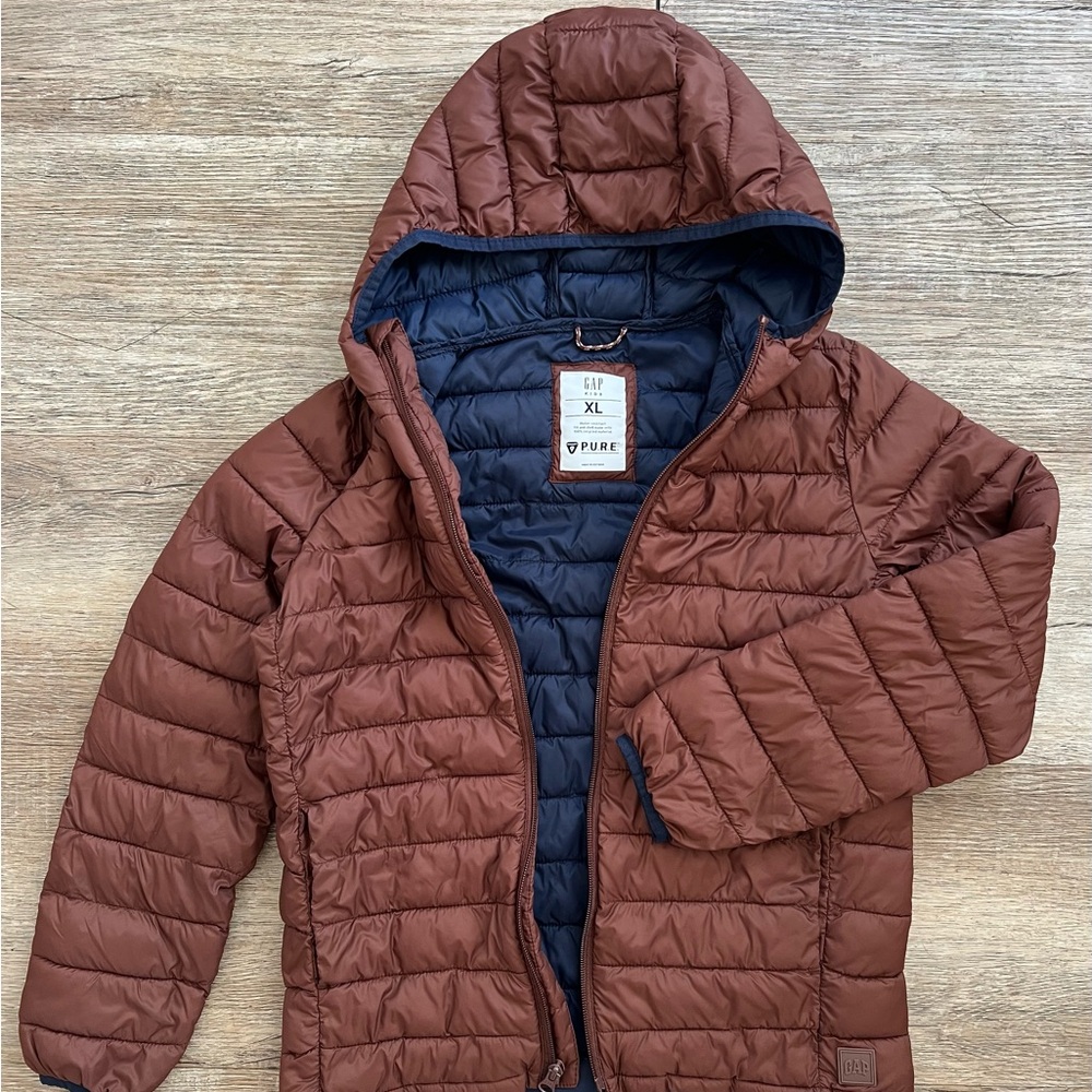 GAP Kids Pure Primaloft Lightweight Puffer Jacket size XL Brown/Maroon and Navy